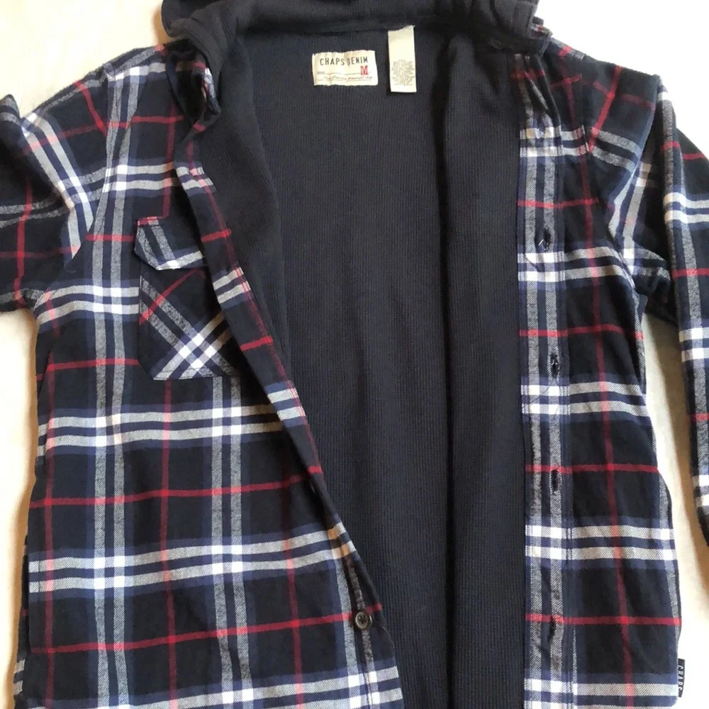 Chaps Denim Man’s 100% Cotton Flannel Plaid Jacket/Hoodie Size M